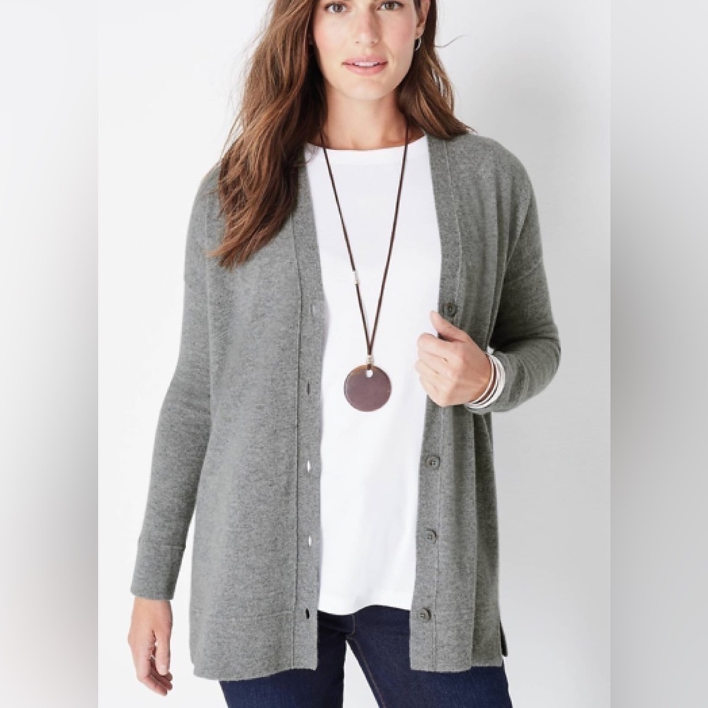 NWT J.JILL CASHMERE RELAXED BUTTON-FRONT CARDI/ CHESTNUT